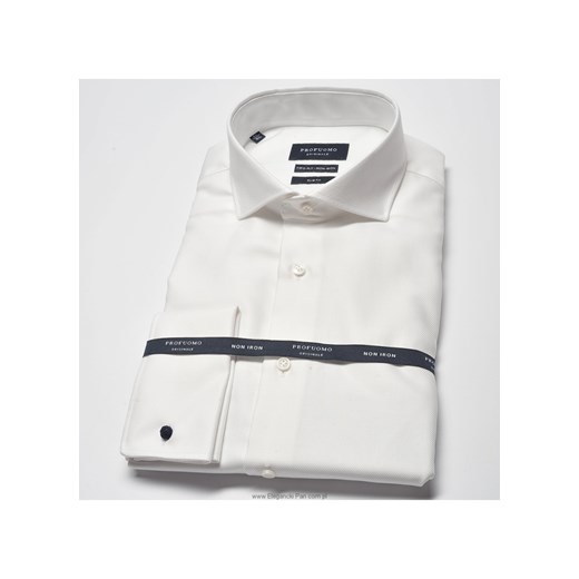 Elegancka biała koszula męska taliowana (SLIM FIT), mankiety na spinki eleganckipan-com-pl bialy bawełniane
