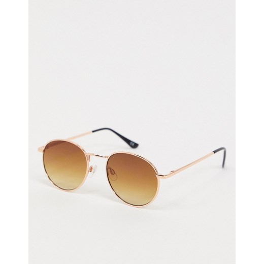 ASOS DESIGN – Metalowe okrągłe okulary przeciwsłoneczne z brązowymi cieniowanymi szkłami z efektem ombre-Miedziany