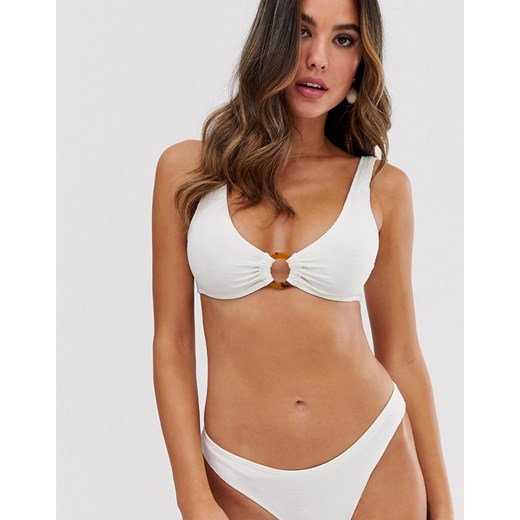 Monki – Top od bikini z prążkowanego materiału w kolorze złamanej bieli-Biały Monki  L Asos Poland