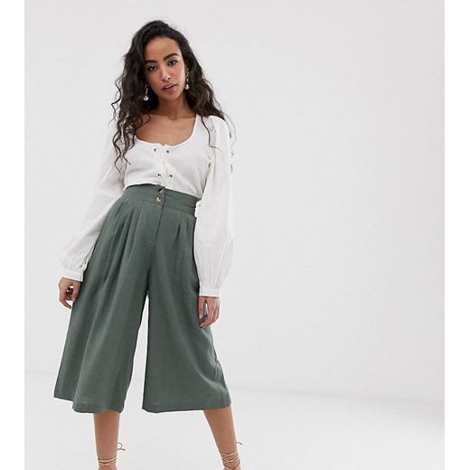 Vero Moda Petite lniane spodnie typu culotte-Zielony