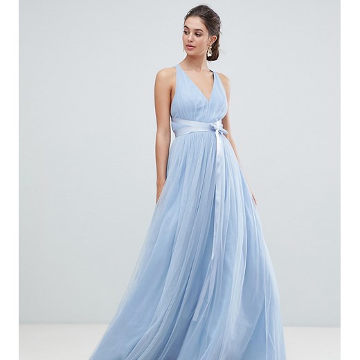 Sukienka Asos luźna z dekoltem w serek niebieska z tiulu 