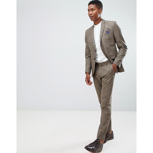 Selected Homme – Brązowe spodnie garniturowe w kratę o dopasowanym kroju-Brązowy