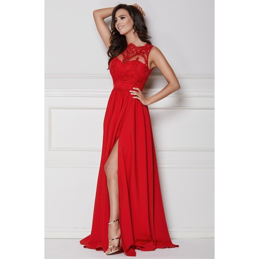 MARTINA MAXI - Czerwona długa suknia z koronką