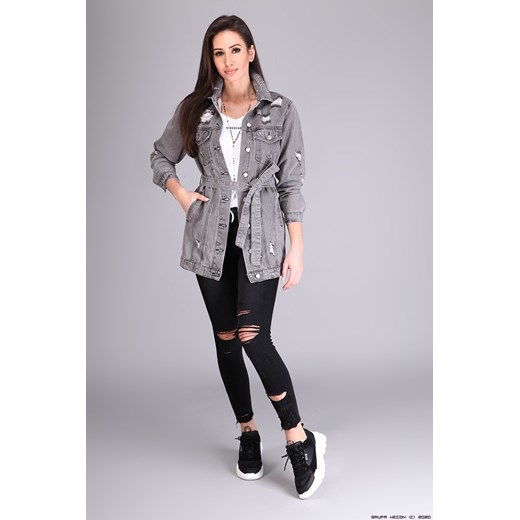 kurtka damska redial jeans ** jeansowa dłuższa katana przetarcia z paskiem Redial Jeans M LUXURYONLINE