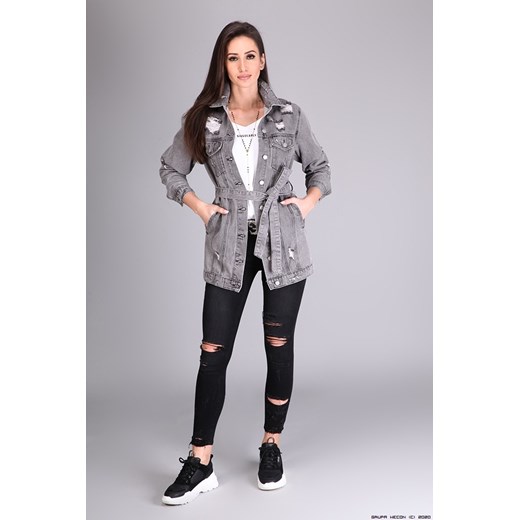 kurtka damska redial jeans ** jeansowa dłuższa katana przetarcia z paskiem Redial Jeans L LUXURYONLINE