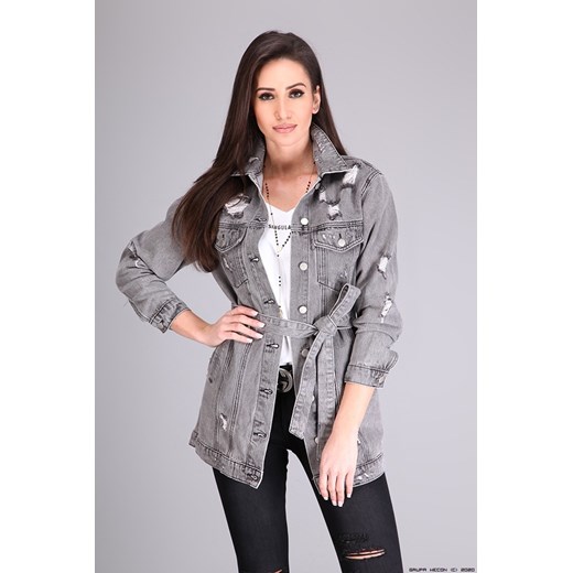 kurtka damska redial jeans ** jeansowa dłuższa katana przetarcia z paskiem Redial Jeans L LUXURYONLINE