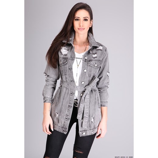 kurtka damska redial jeans ** jeansowa dłuższa katana przetarcia z paskiem Redial Jeans M LUXURYONLINE