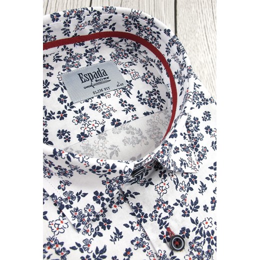 Koszula Męska Espada biała w kwiaty z długim rękawem w kroju SLIM FIT A469  Espada  swiat-koszul.pl