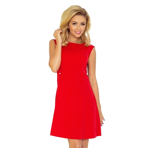 Czerwona sukienka Numoco bez rękawów rozkloszowana z okrągłym dekoltem mini na randkę 
