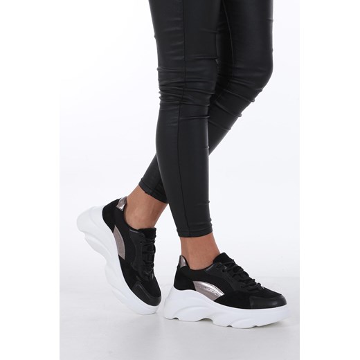 Buty sportowe damskie Casu w stylu młodzieżowym ze skóry ekologicznej sznurowane 