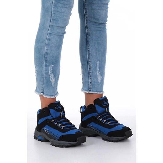 Buty trekkingowe damskie Casu niebieskie sznurowane sportowe bez wzorów 