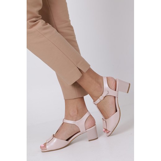 Sandały damskie różowe Sergio Leone bez wzorów z niskim obcasem na obcasie eleganckie 