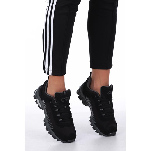 Buty sportowe damskie Casu czarne sznurowane ze skóry ekologicznej 