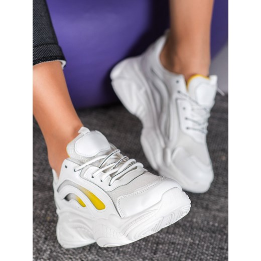 Buty sportowe damskie CzasNaButy białe sznurowane płaskie bez wzorów 