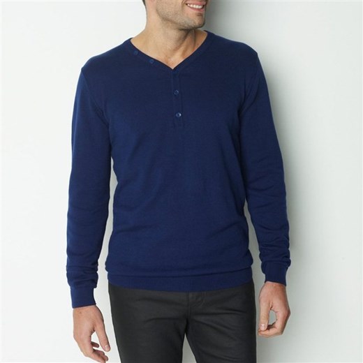 Sweter z dekoltem z rozcięciem, 100% bawełny la-redoute-pl niebieski rozcięcie
