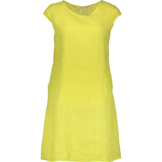 Żółta sukienka Linen Collection trapezowa z krótkimi rękawami lniana bez wzorów