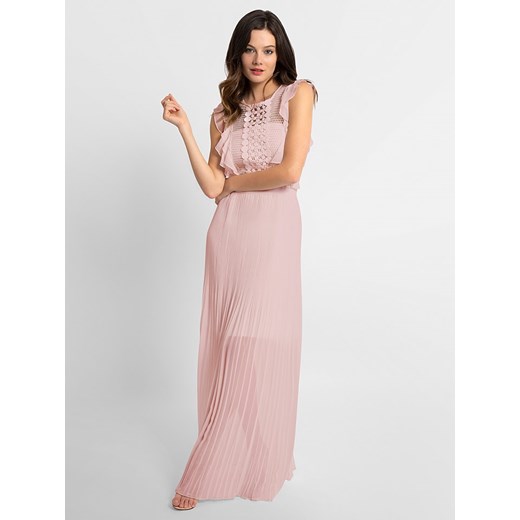 Sukienka Apart maxi prosta różowa z okrągłym dekoltem bez rękawów 