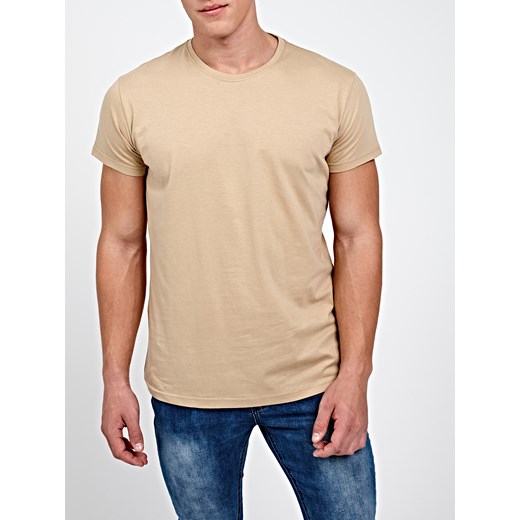 T-shirt męski Gate brązowy bez wzorów z krótkim rękawem 