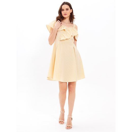 Sukienka Gate żółta rozkloszowana elegancka mini bez wzorów 