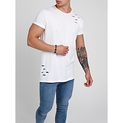 T-shirt męski Gate biały z krótkim rękawem bez wzorów 