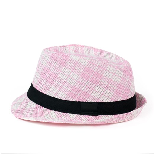 Letni kapelusz trilby - prążki szaleo rozowy kapelusz