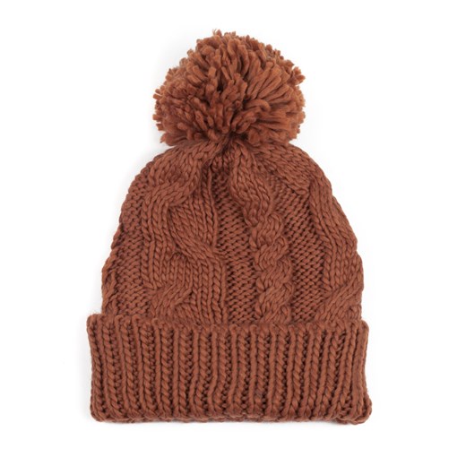 Gruba, zimowa czapka z pomponem szaleo brazowy czapka