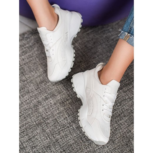 Buty sportowe damskie białe CzasNaButy bez wzorów1 wiązane 