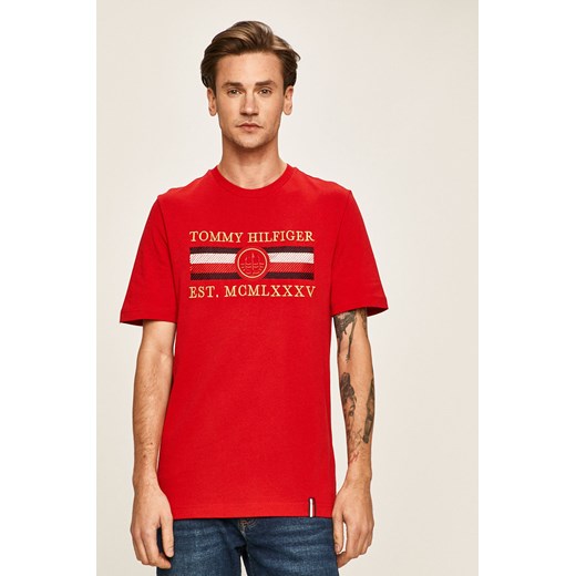T-shirt męski czerwony Tommy Hilfiger z krótkim rękawem 