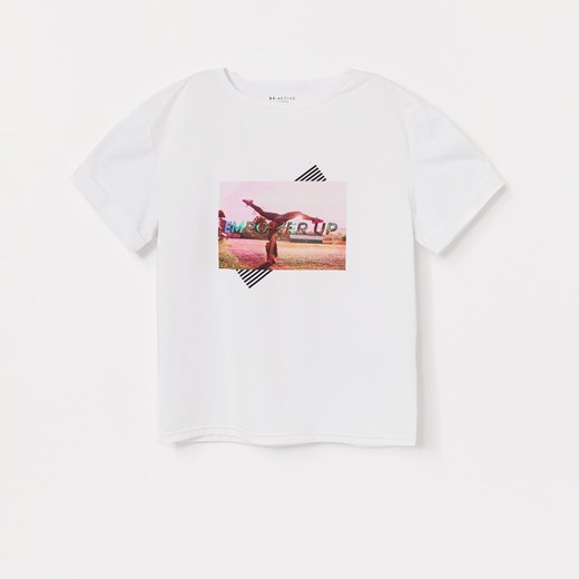 Reserved - T-shirt z nadrukiem z błyszczącymi - Biały  Reserved 122/128 
