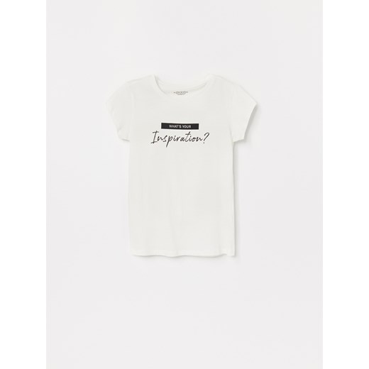 Reserved - Bawełniany t-shirt z napisem - Kremowy  Reserved 116 