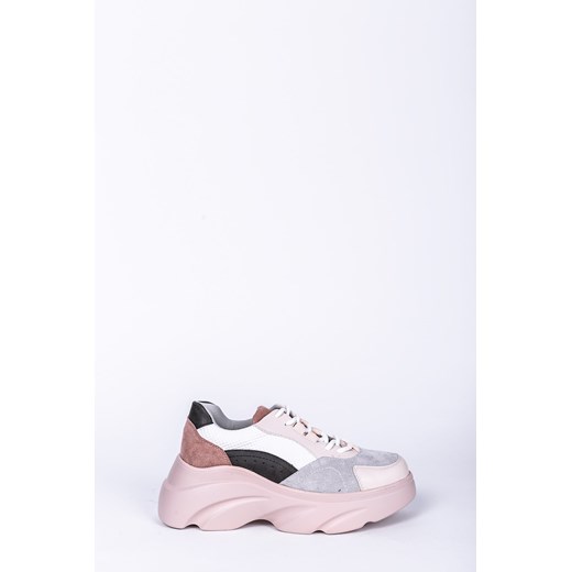 Buty sportowe damskie w stylu młodzieżowym różowe bez wzorów na platformie zamszowe sznurowane 
