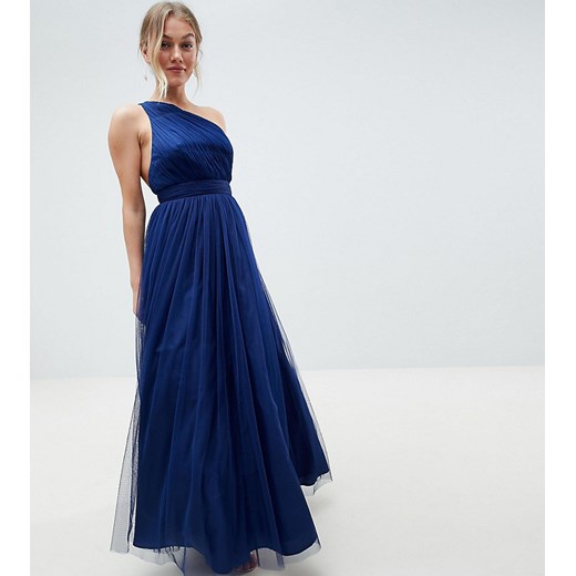 Sukienka niebieska Asos maxi z tiulu bez rękawów 