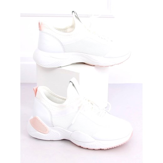 Buty sportowe damskie Butymodne białe gładkie ze skóry ekologicznej 
