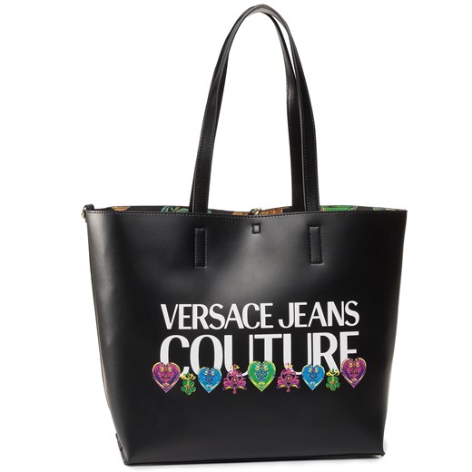 Shopper bag Versace Jeans młodzieżowa czarna bez dodatków mieszcząca a7 na ramię 