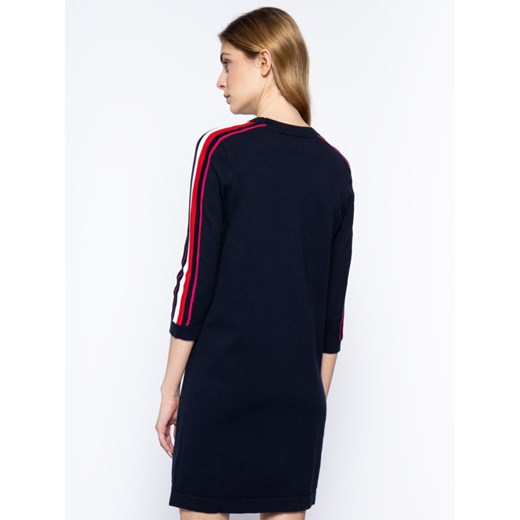 Sukienka Tommy Hilfiger granatowa prosta z długim rękawem mini z lampasami