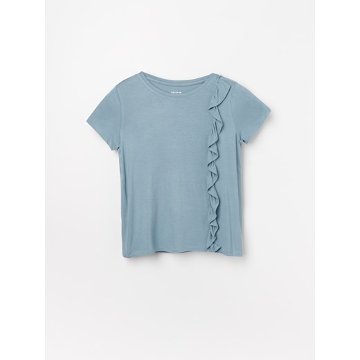 Reserved - T-shirt z falbanką - Niebieski