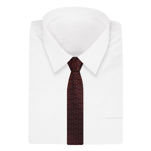Bordowy Klasyczny Szeroki Krawat -Angelo di Monti- 7 cm, Męski, Elegancki, w Drobny Beżowy Wzór KRADM1684  Angelo Di Monti  JegoSzafa.pl