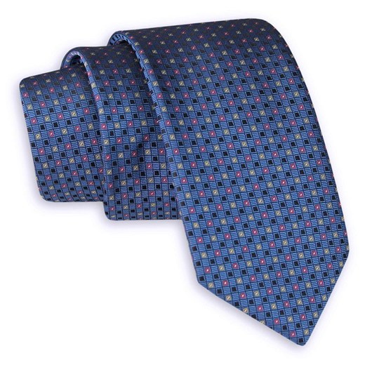Niebieski Elegancki Krawat -Angelo di Monti- 6 cm, Męski,w Drobną Kolorową Kratkę KRADM1733  Angelo Di Monti  JegoSzafa.pl