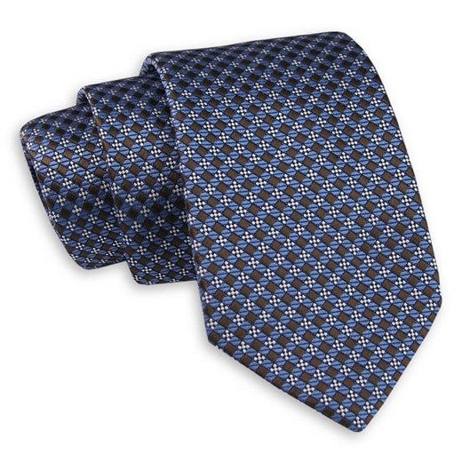 Niebiesko-Brązowy Klasyczny Szeroki Krawat -Angelo di Monti- 7 cm, Męski, Elegancki, w Kratkę KRADM1685 Angelo Di Monti   JegoSzafa.pl