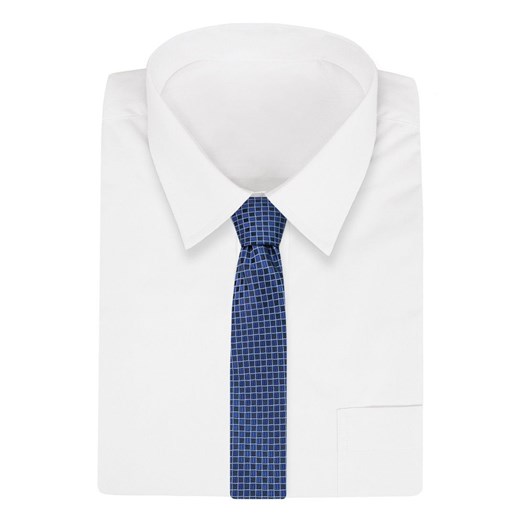 Niebiesko-Granatowy Elegancki Krawat -Angelo di Monti- 6 cm, Męski, w Kratkę KRADM1727  Angelo Di Monti  JegoSzafa.pl
