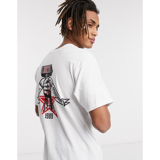 Obey – Biały t-shirt z nadrukiem z tyłu i z przodu z młotem  OBEY L Asos Poland