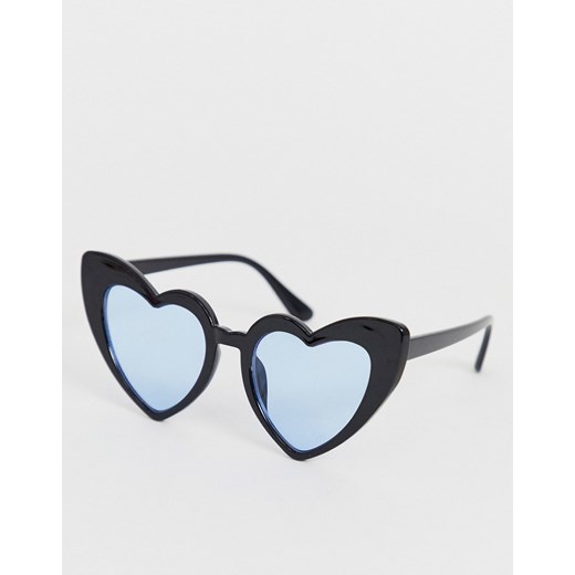 Glamorous – Czarne okulary przeciwsłoneczne w kształcie serc z niebieskimi soczewkami-Czarny Glamorous  No Size Asos Poland