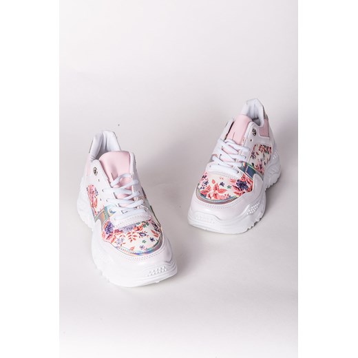 Sneakersy damskie w kwiaty na platformie sznurowane 
