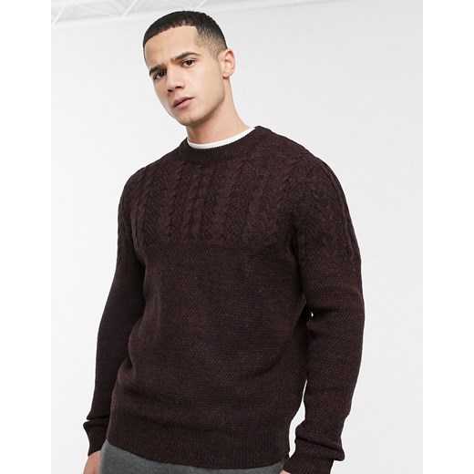 Burton Menswear – Bordowy sweter ze splotem warkoczowym-Czerwony  Burton Menswear S Asos Poland