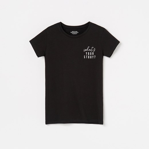 Reserved - Bawełniany t-shirt z napisem - Czarny  Reserved 110 
