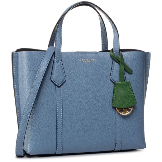 Shopper bag niebieska Tory Burch z breloczkiem 