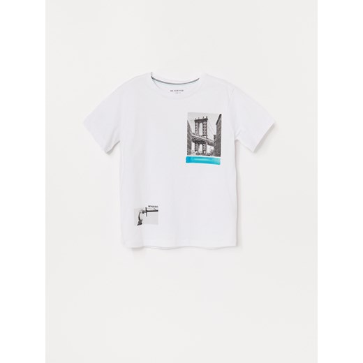 Reserved - Bawełniany t-shirt z nadrukiem - Biały  Reserved 134 