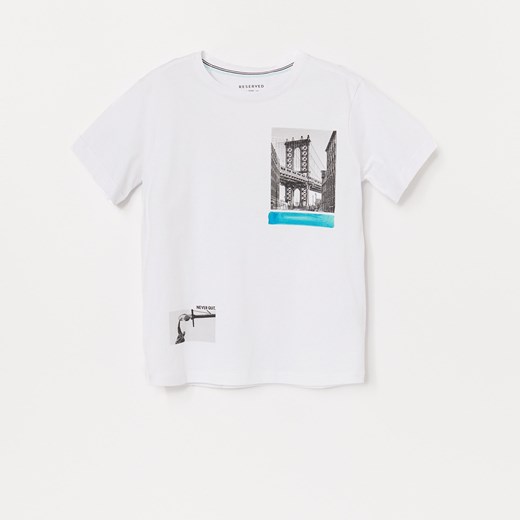 Reserved - Bawełniany t-shirt z nadrukiem - Biały  Reserved 122 