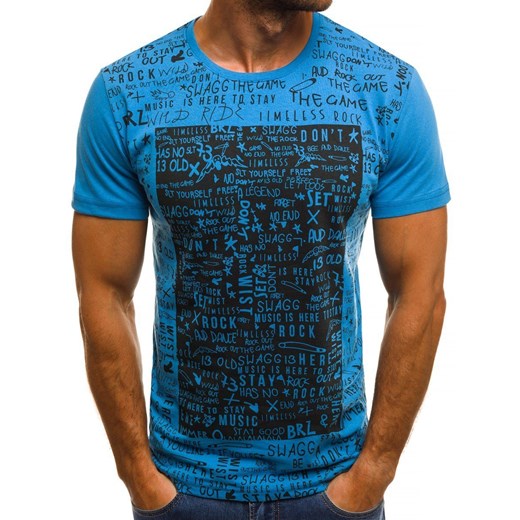 T-shirt męski Ozonee niebieski w abstrakcyjnym wzorze z krótkimi rękawami 