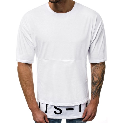 T-shirt męski Ozonee.pl z krótkim rękawem biały z bawełny 